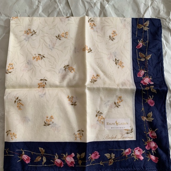 Floral Print Scarf / handkerchief cotton with Navy Border - Picture 6 of 8